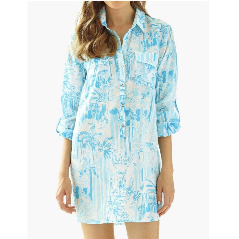 Lilly Pulitzer Blue and White Resort Shirt Dress